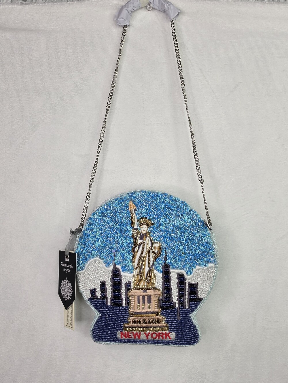 Beaded Statue of Liberty New York Crossbody Bag - Blue Nwt